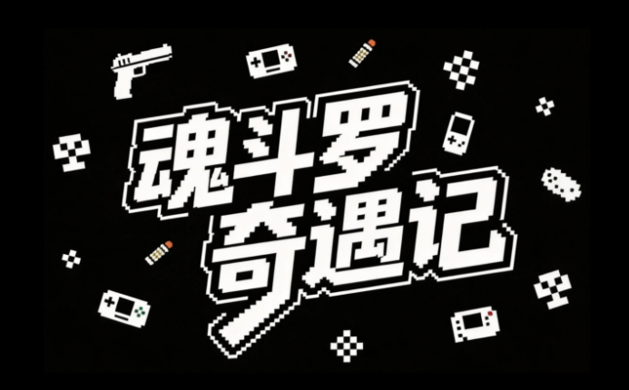 像素艺术字体设计，白色字体内容为"魂斗...
