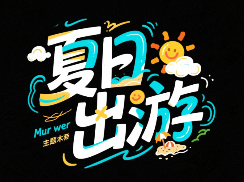 字体标志"夏日出游"，创意字体设计增加...