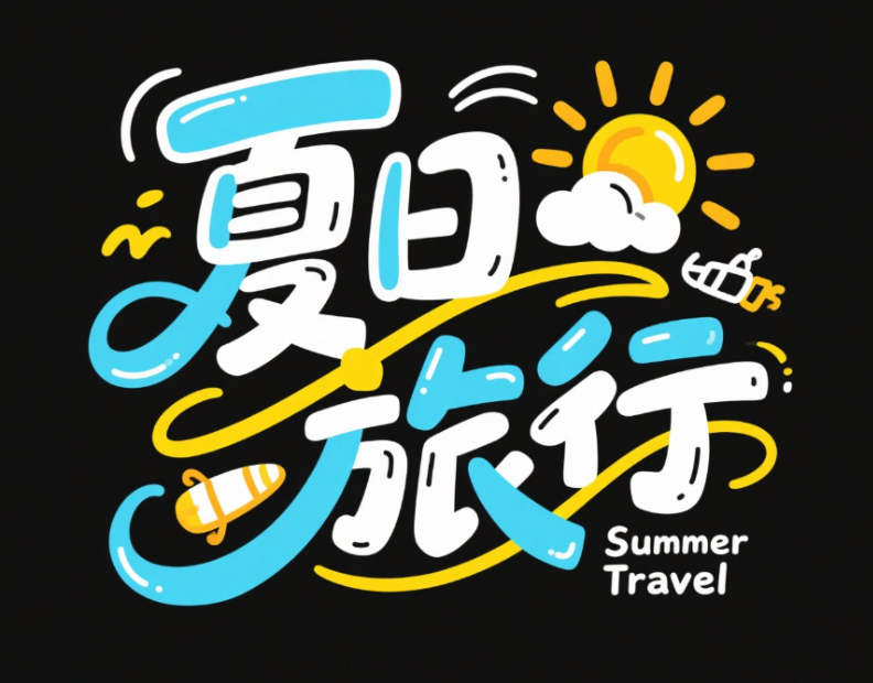 字体标志"夏日旅行"，创意字体设计增加...
