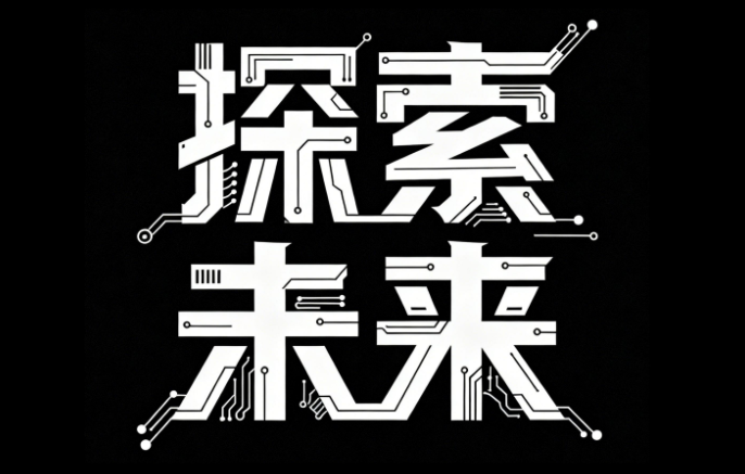 艺术字设计，文字“探索未来”黑底白字，...