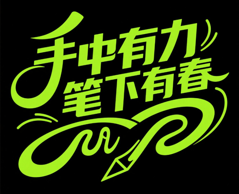 字体标志“手中有力 笔下有春"，创意字体...