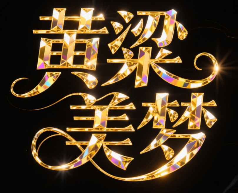 字体标志“黄粱美梦”，钻石水晶，黄金颜...