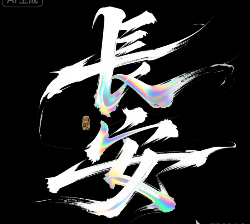 书法字“长安”，字体狂野豪迈奔放，笔画...
