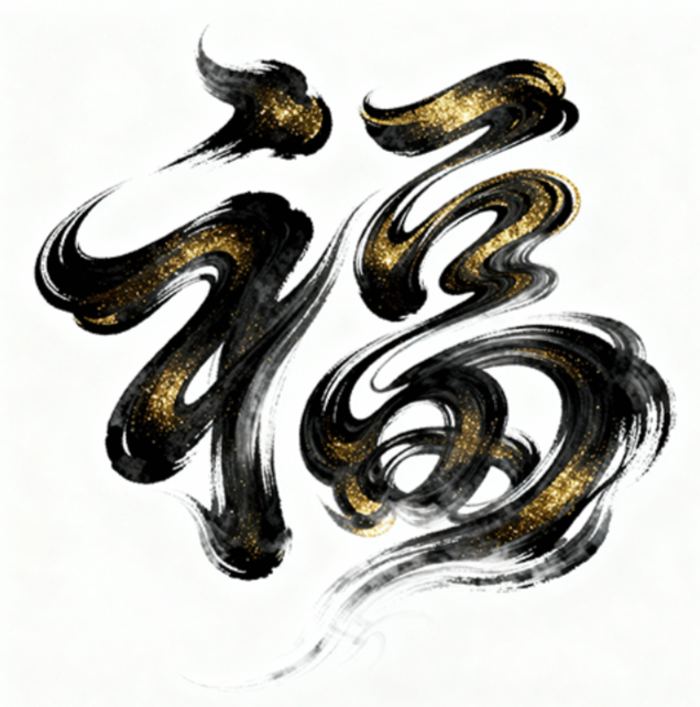 狂野豪迈的国潮风连体书法字“福”，笔画...