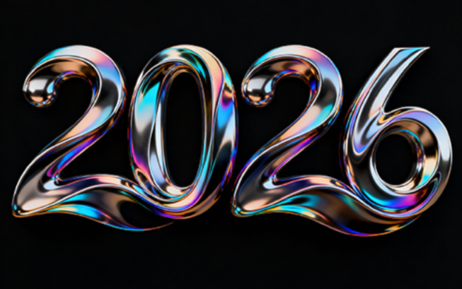 黑色背景，字体设计“2026”，3D字体，金...