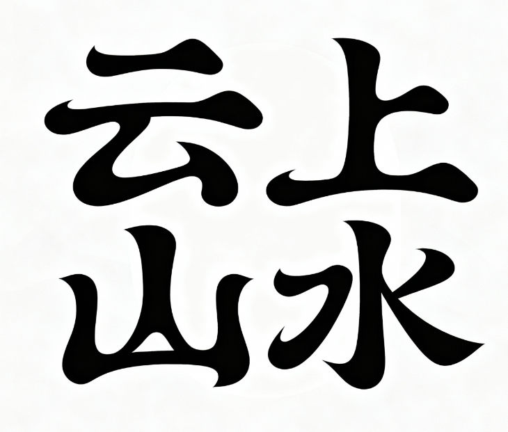 以空白为背景，字体设计“云上山水”，采...