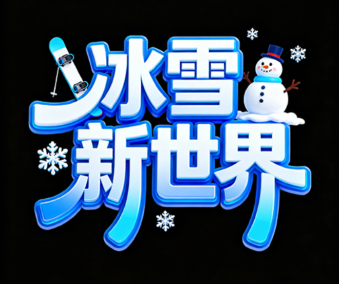 "冰雪新世界"使用潮流字体，活泼，有冲...