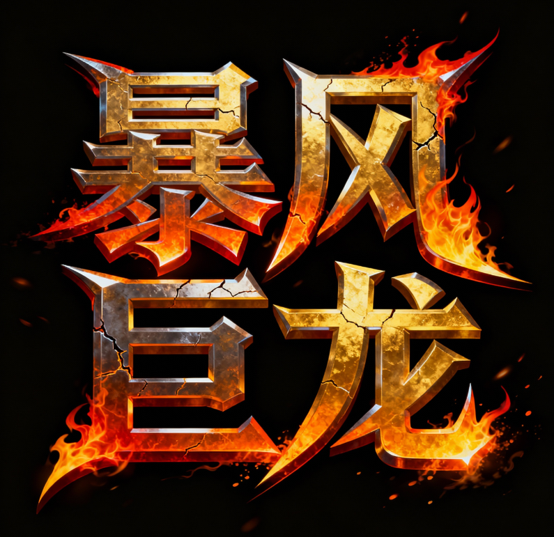 游戏风格艺术字体设计，“暴风巨龙” 字样...