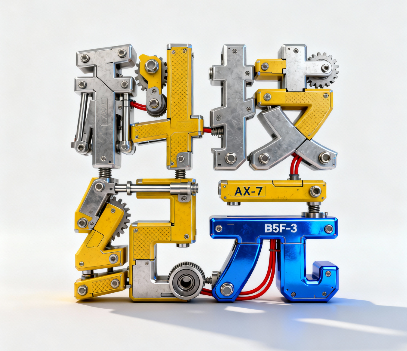 C4D渲染的机械工业风字体设计，文字为“...