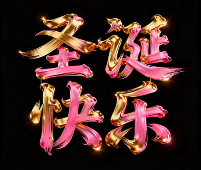 三维流体笔触呈现极具创意的文字“圣诞快...