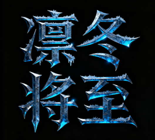 哥特字体,冰蓝色（带些许白色高光,有冷...