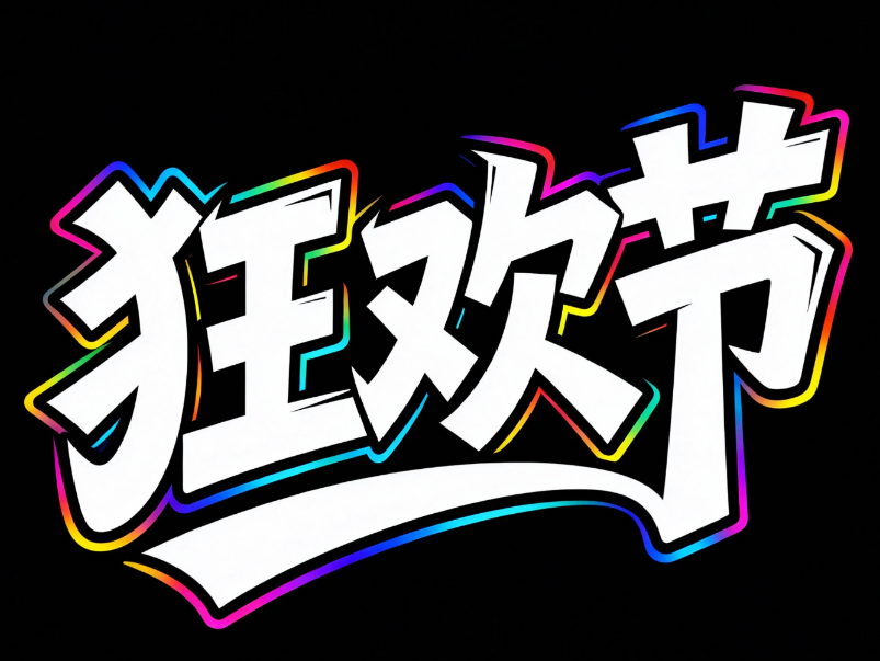 文字内容为 “狂欢节” 采用白色的涂鸦艺...