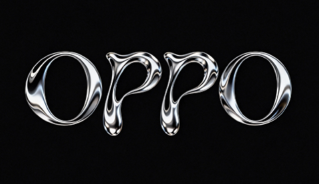 海报字体文字设计：“OPPO"，字体材质形...