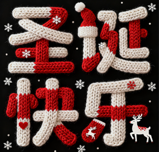 创意字体设计：“圣诞快乐”，毛线编织字...