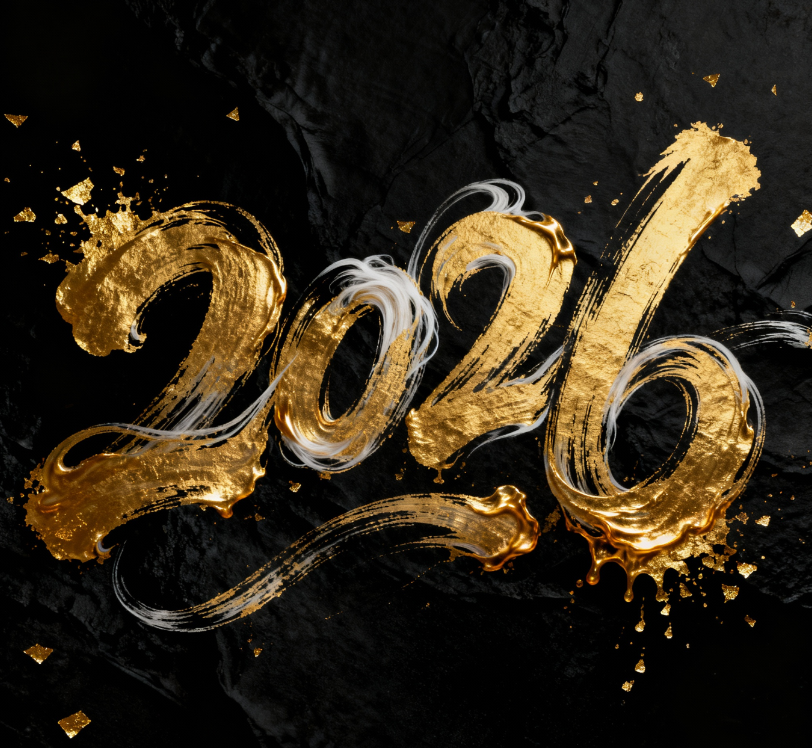 Yuecai,书法字体海报,主体文字“2026”,狂...