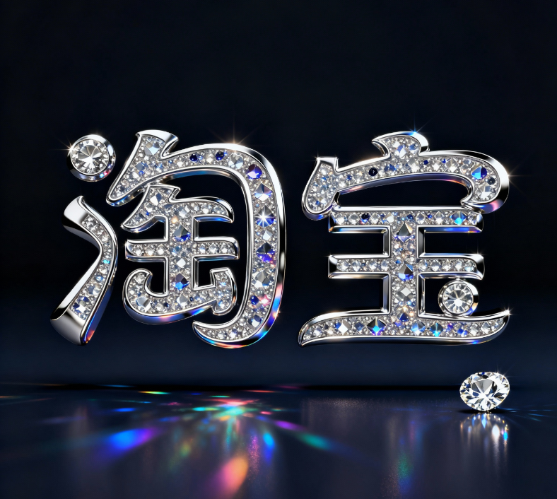 文字“淘宝”字样被精心打造,仿若由璀璨钻...