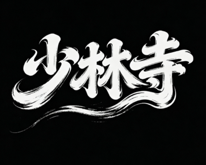 狂野豪迈的连体书法字“少林寺”，笔画流...