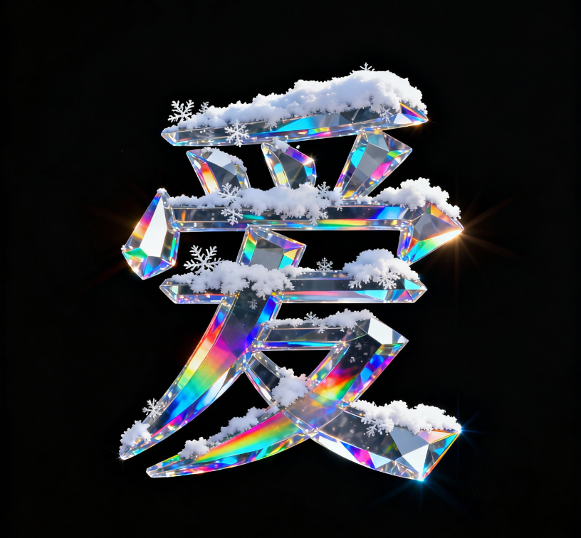 文字 “爱”以水晶般的质感呈现,仿佛由剔...