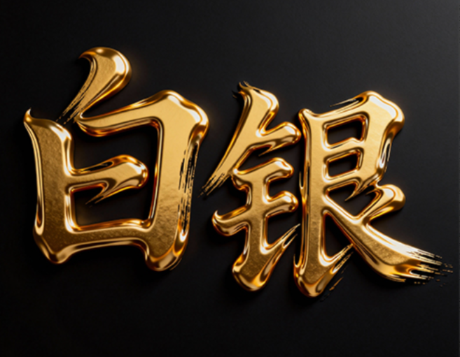金色流体3D毛笔字“白银”压痕效果，高级...