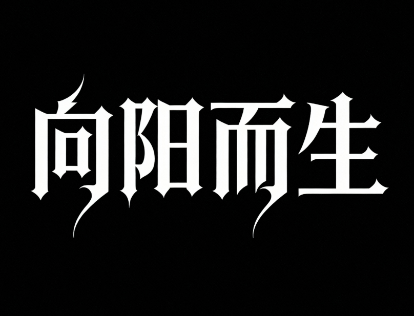 在干净的黑色背景上,“向阳而生” 四字以...