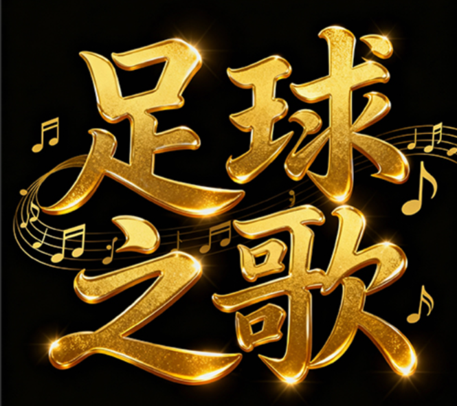呈现出具有金色字效果的艺术字：“足球之...