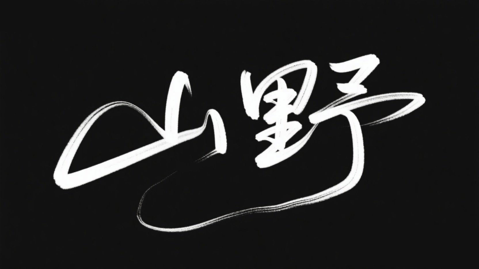 黑底白字，创作一个极细手写艺术字“山野...