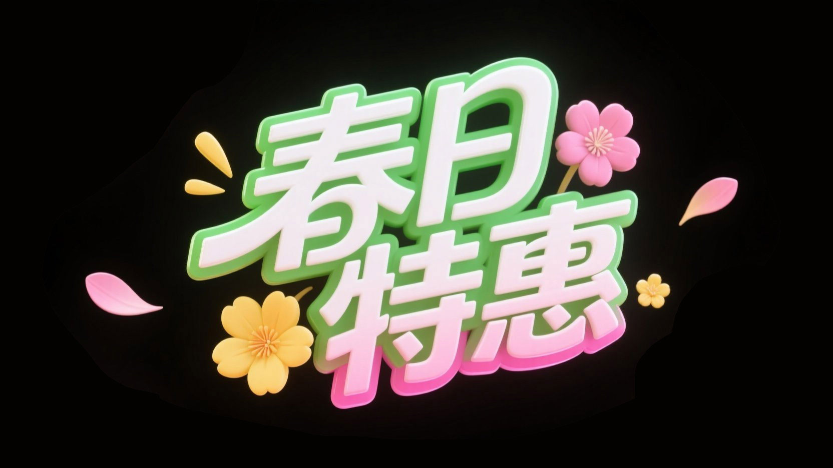创作一个春日促销3D主题标题，字体设计“...