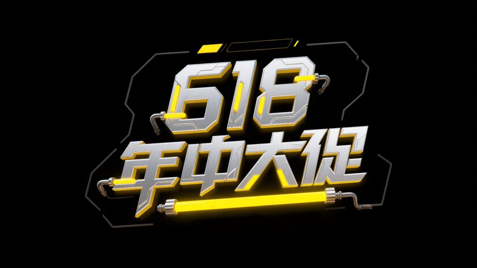 电商字体“618 年中大促”，字体为暖银色...