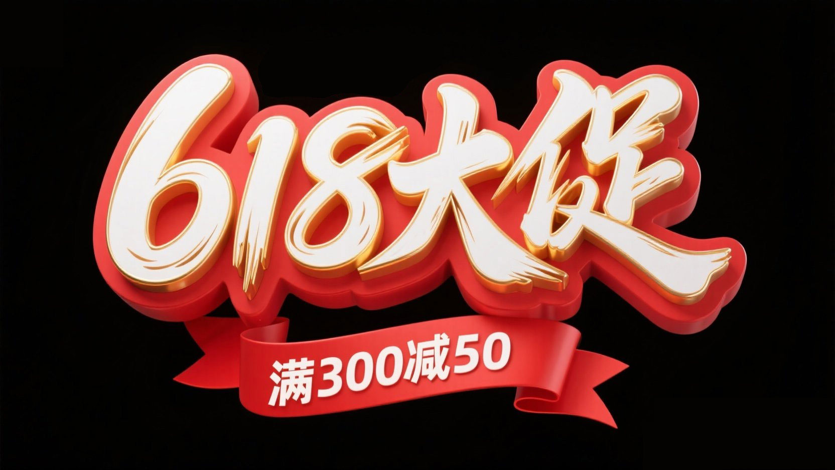 创作一个3D立体风格618促销标题，字体设...