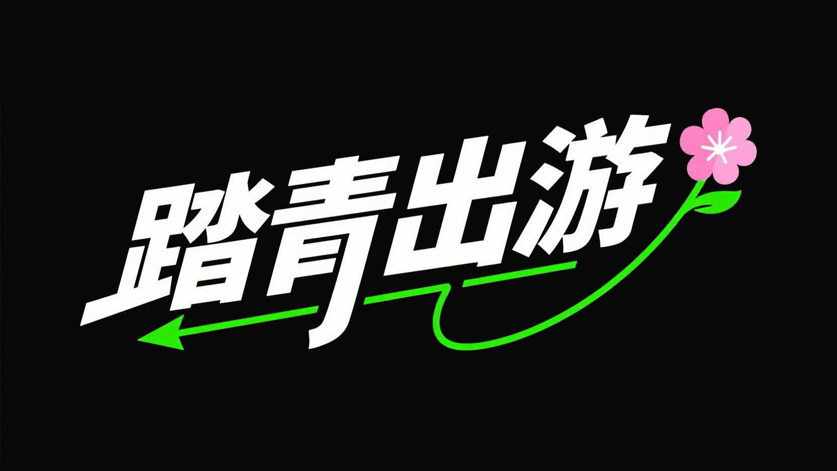黑底白字，字体设计“踏青出游”，字体风...