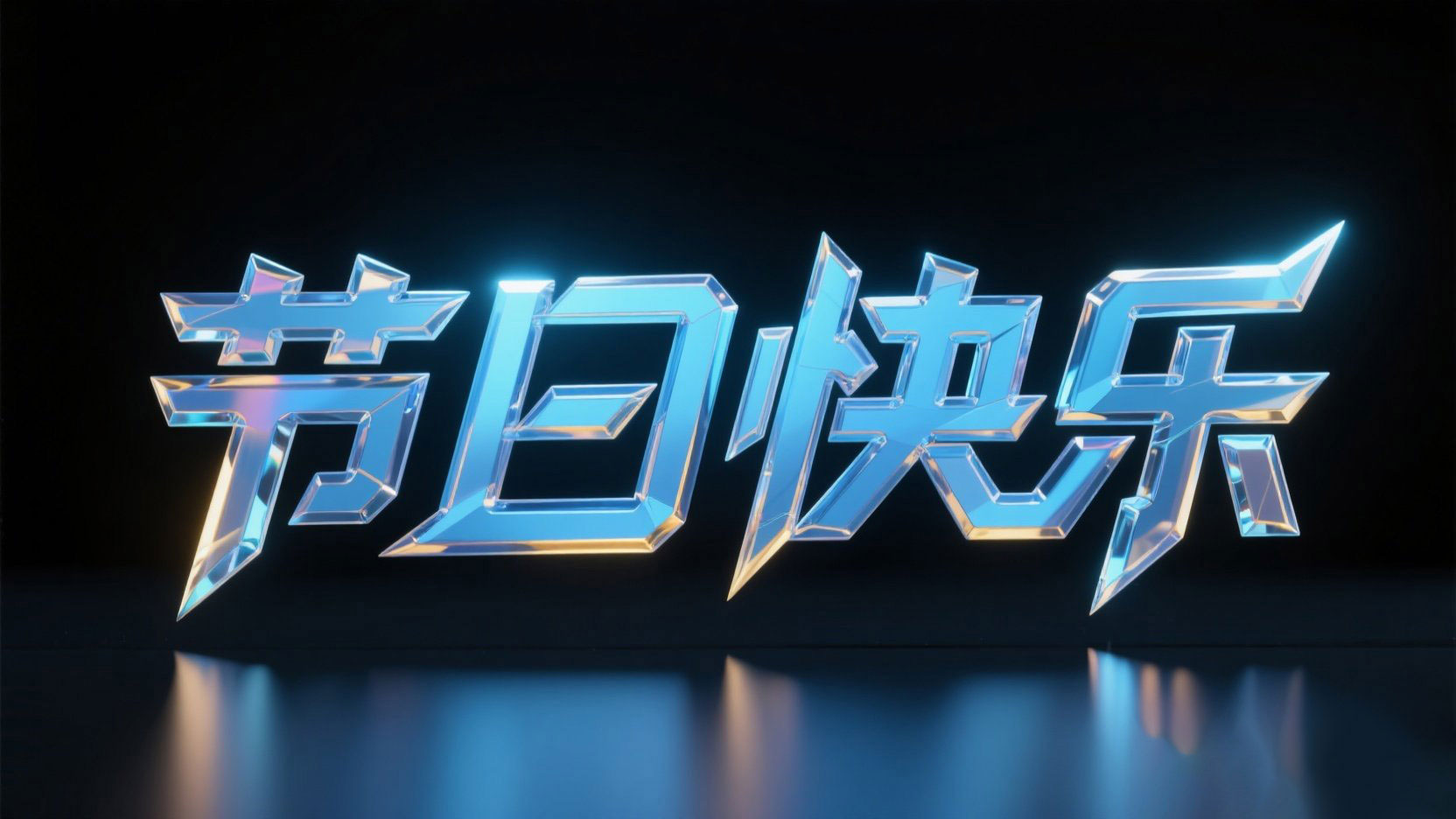 黑色背景，字体设计“节日快乐”，玻璃风...