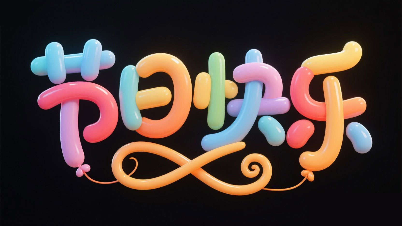 黑底彩字，字体设计“节日快乐”，字体圆...