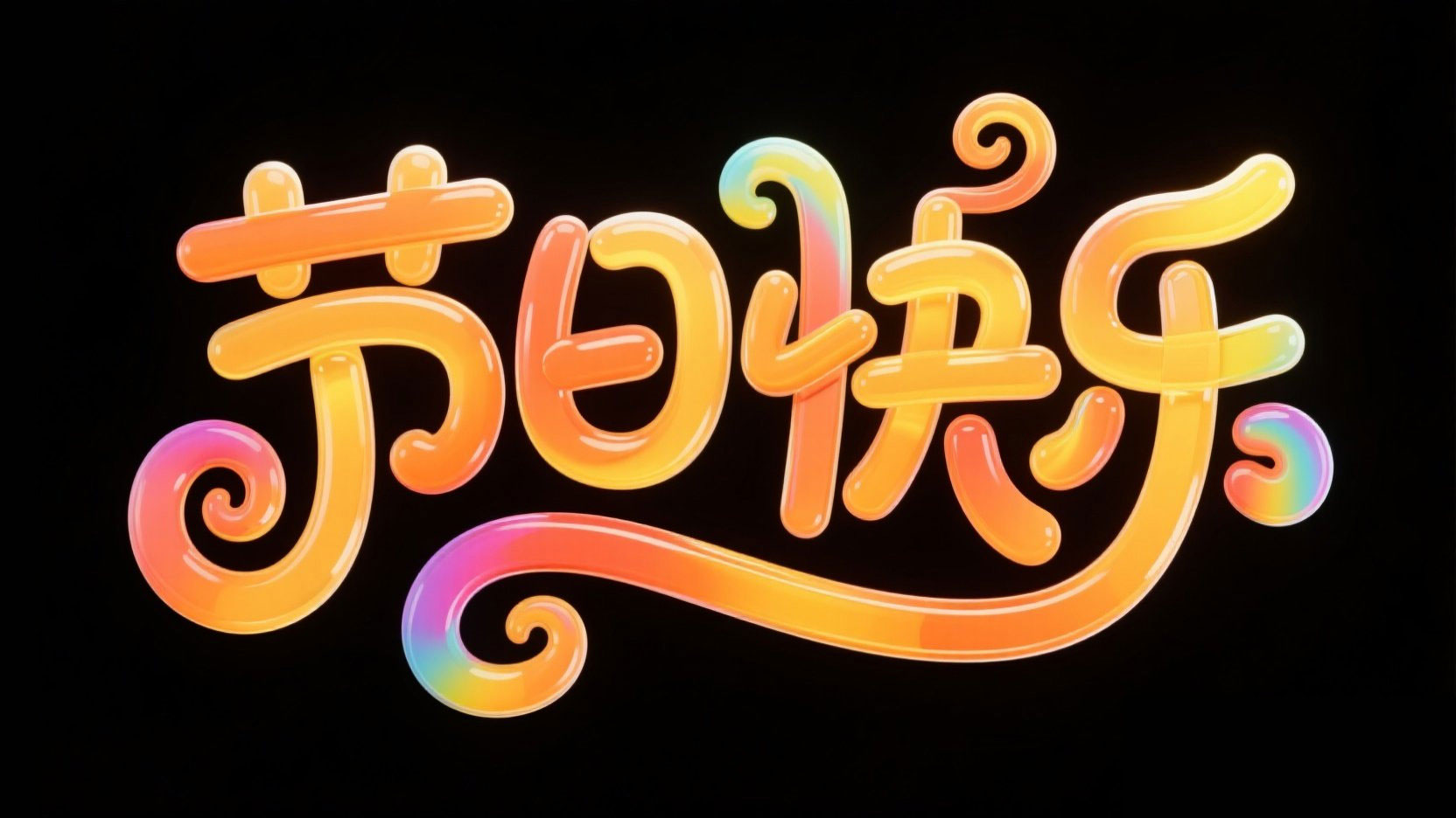 黑底彩字，字体设计“节日快乐”，字体圆...