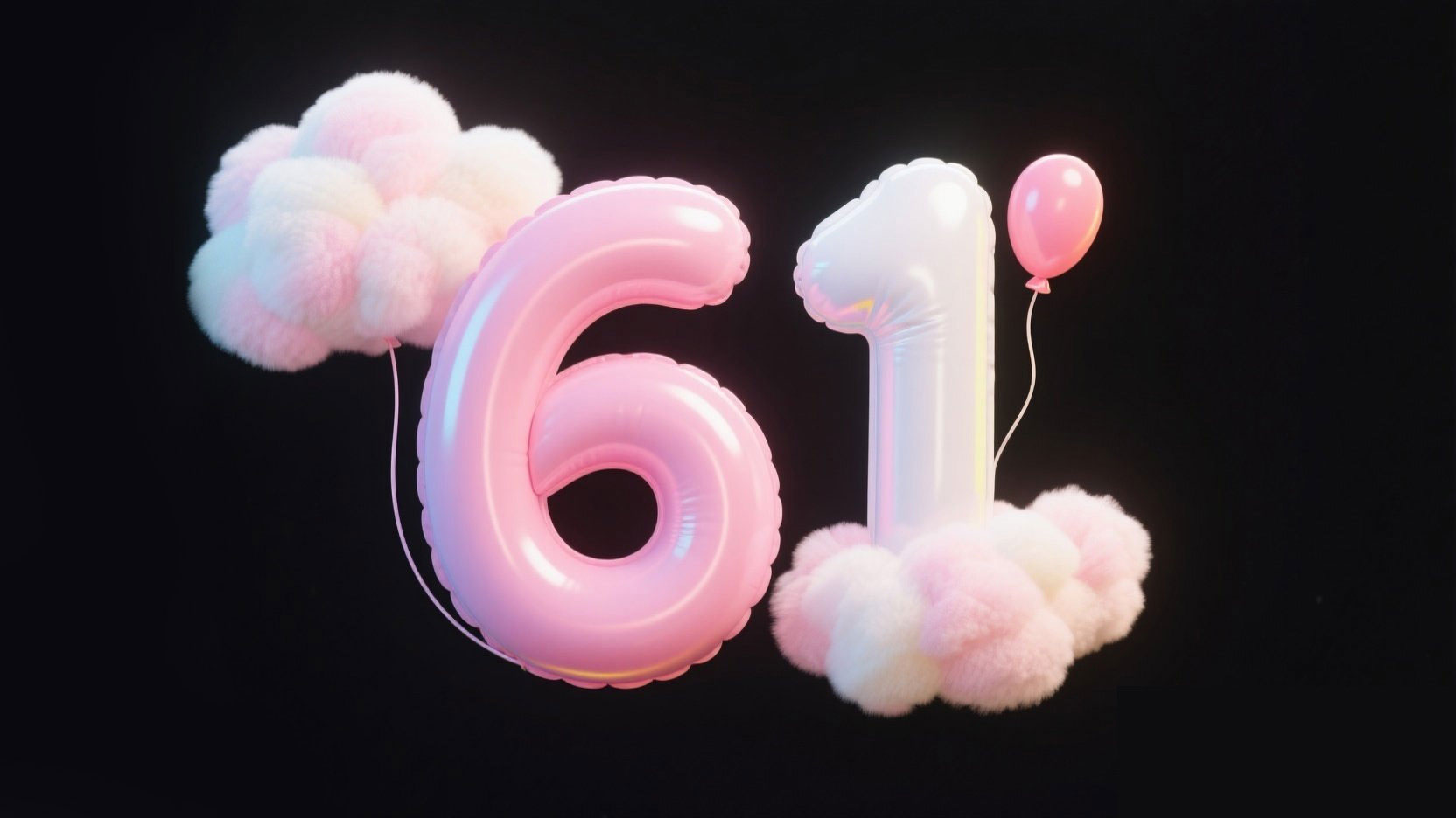 创作一个3D立体风格艺术标题“61”，圆润...