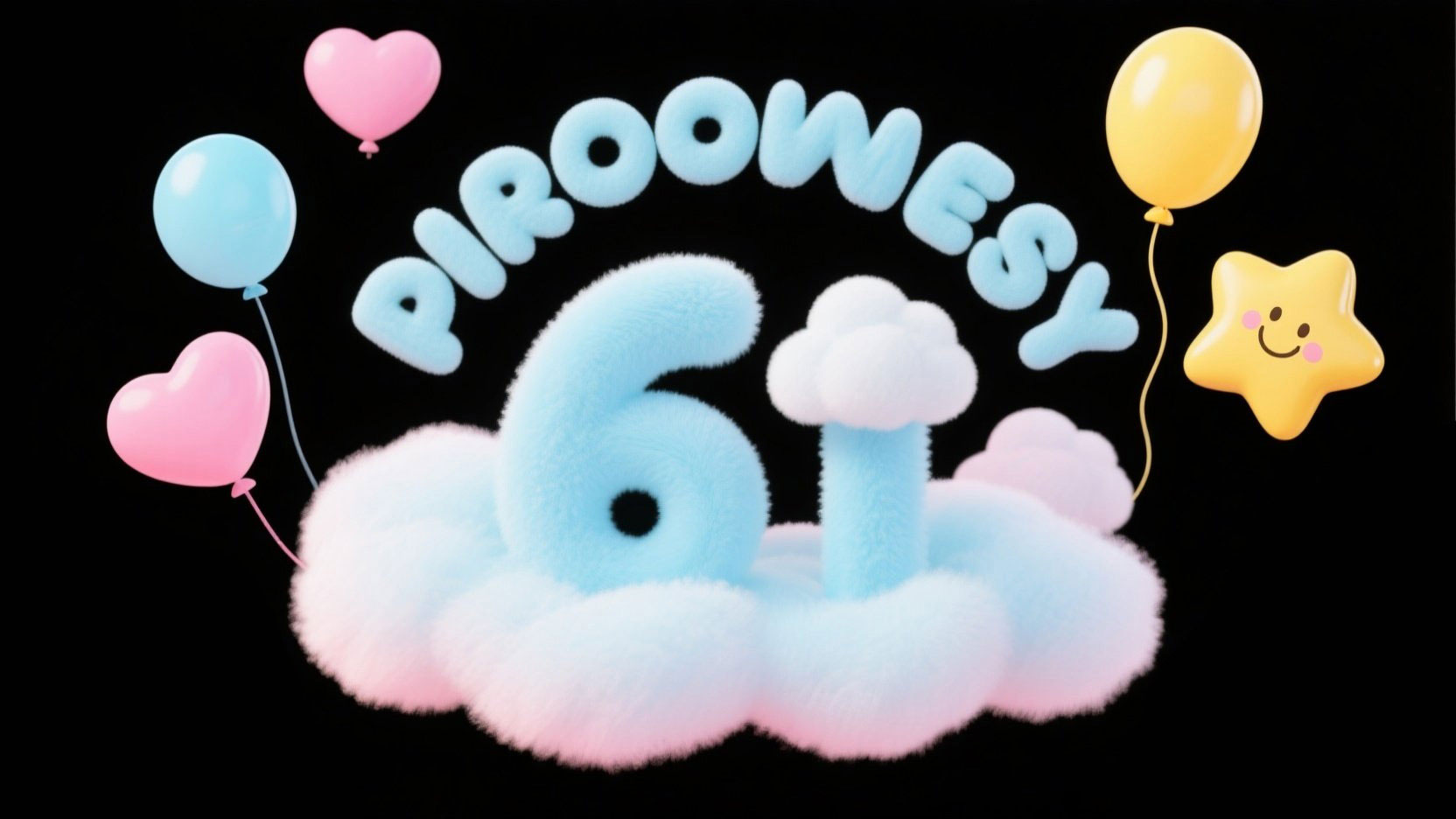 创作一个儿童艺术标题“61”，数字由蓬松...