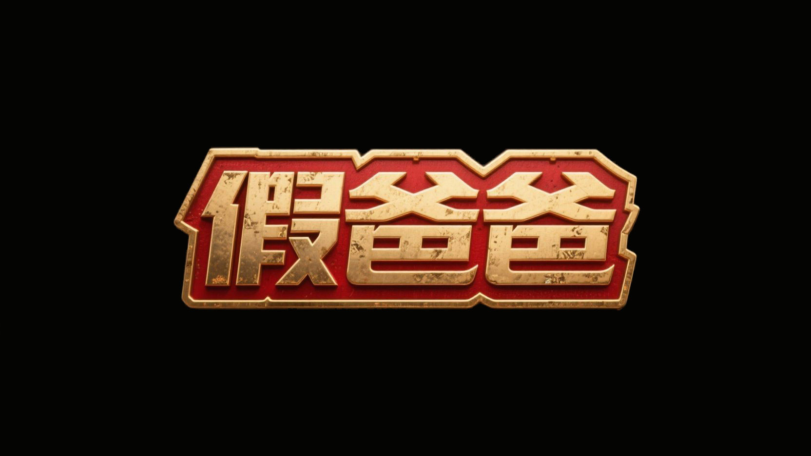 创作一个立体红色金属徽章风格标题“假爸...