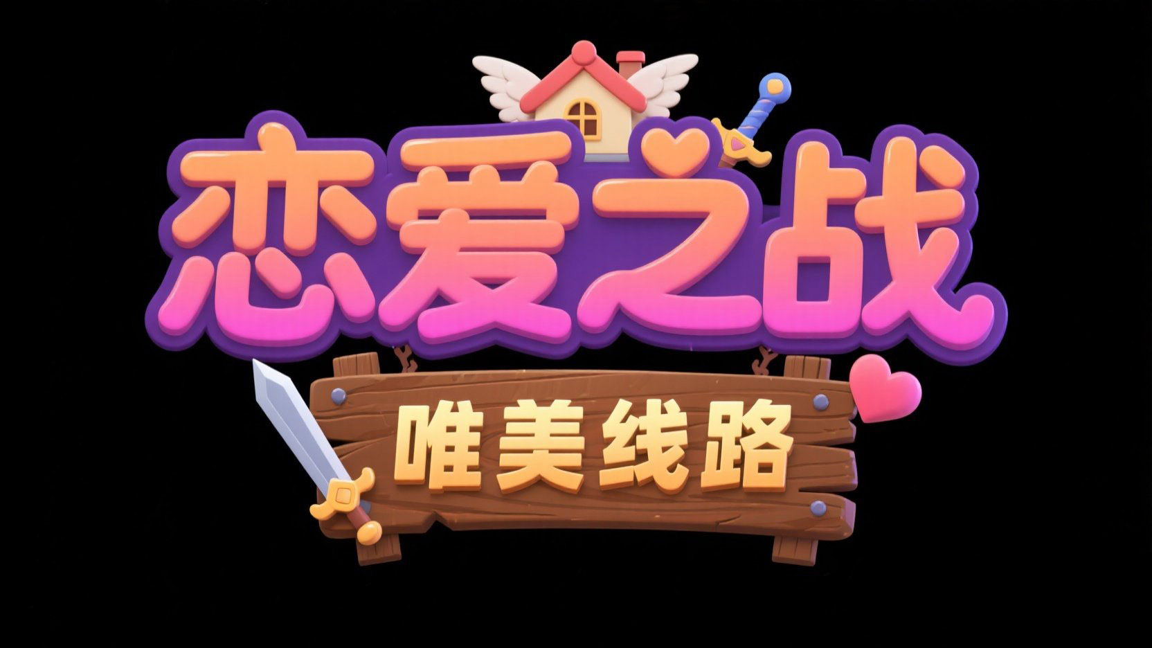 创作一个游戏主题艺术字 “恋爱之战”。圆...