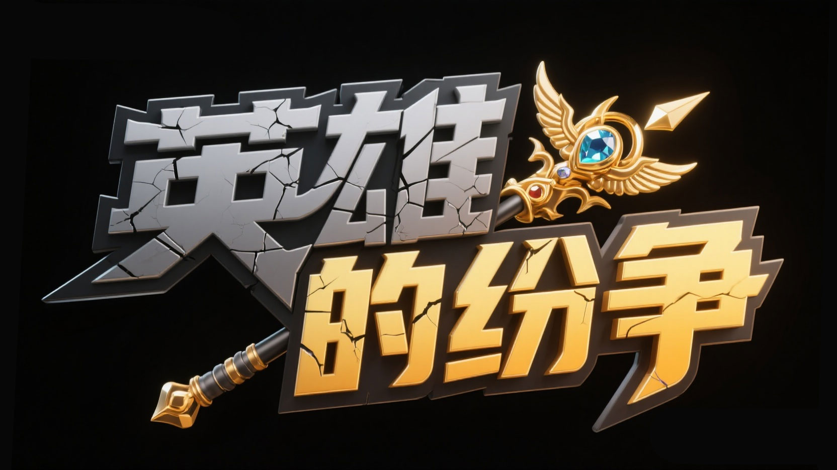 创作一个游戏风艺术字“英雄的纷争”，“英...