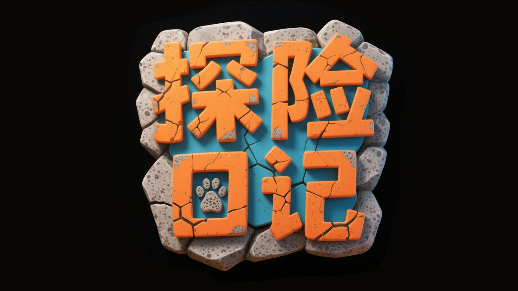 黑色背景，标题设计“探险日记”，卡通立...
