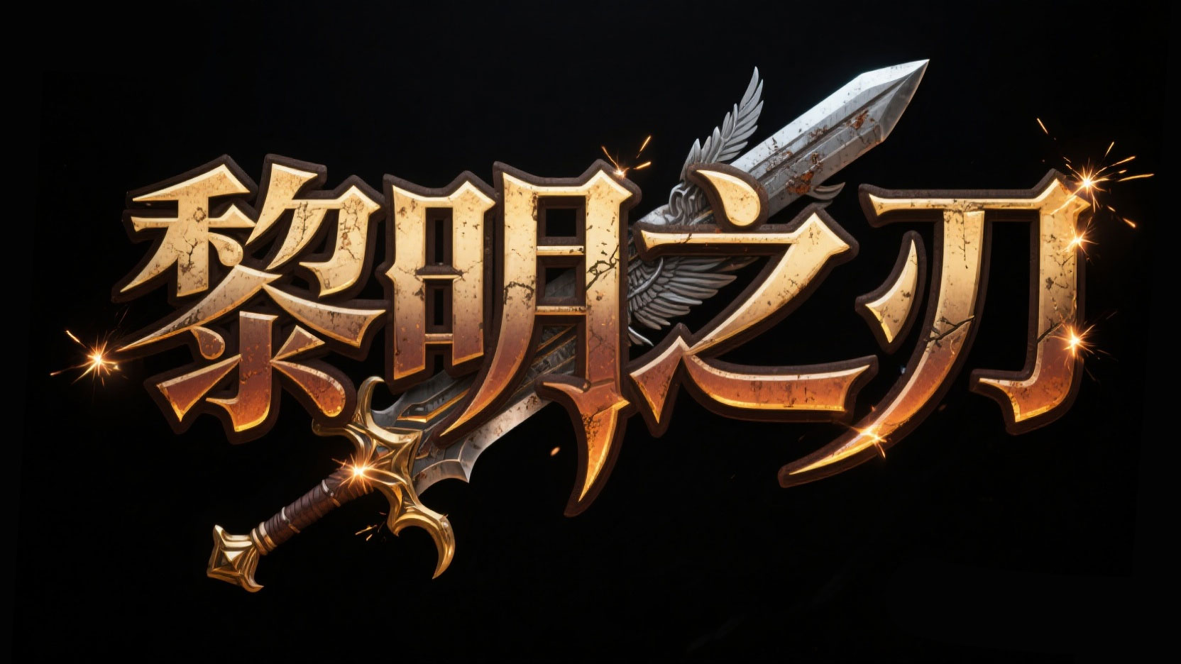 创作一个魔幻史诗金属武器风艺术字“黎明...