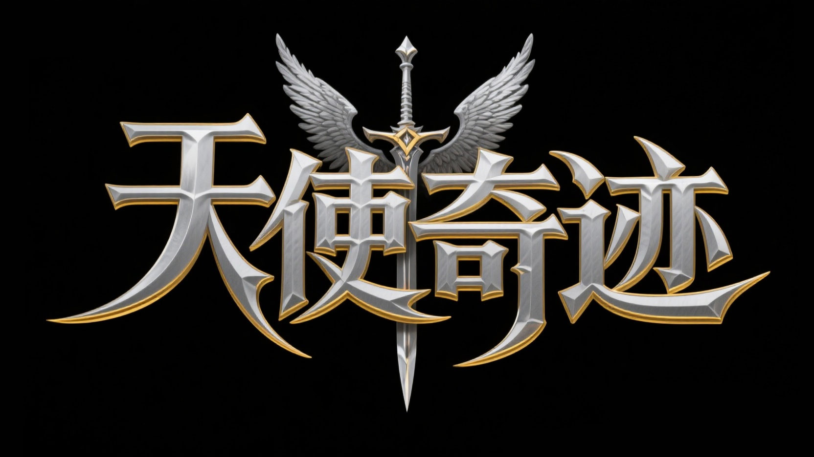 创作一个魔幻史诗圣翼金属风艺术字“天使...