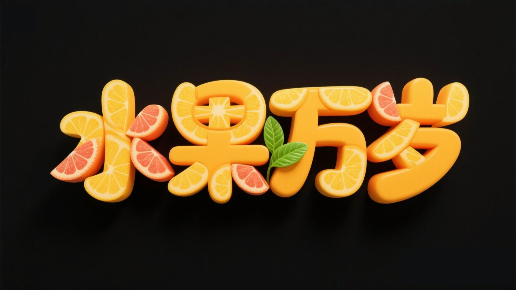 黑色背景，字体设计“水果万岁”。文字是...