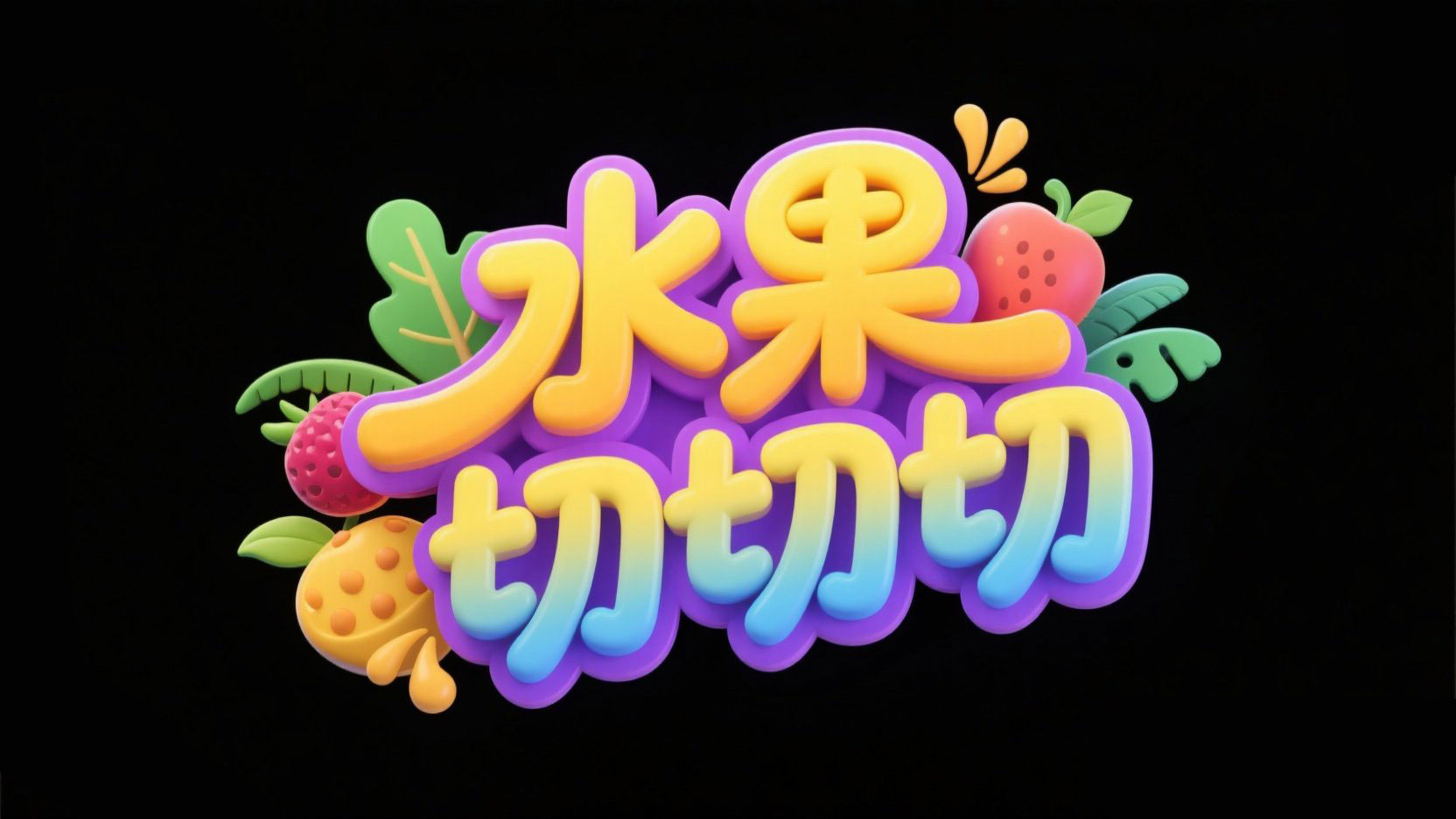 创作一个水果游戏主题艺术字 “水果切切...