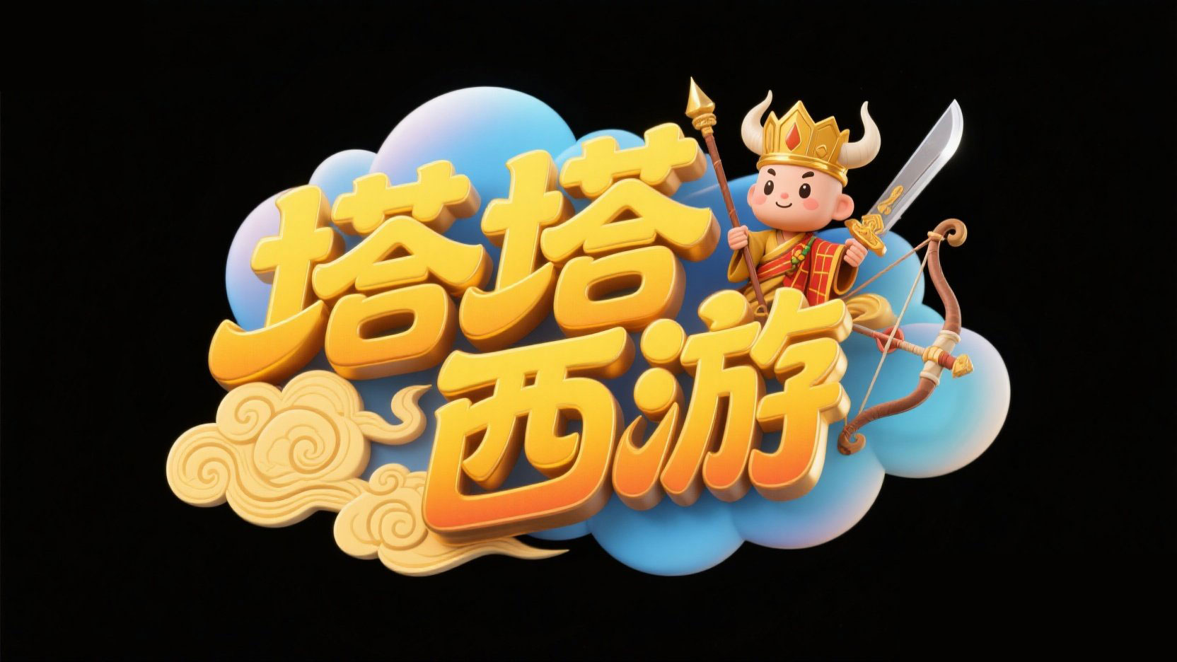 创作一个冒险游戏主题艺术字 “塔塔西游”...
