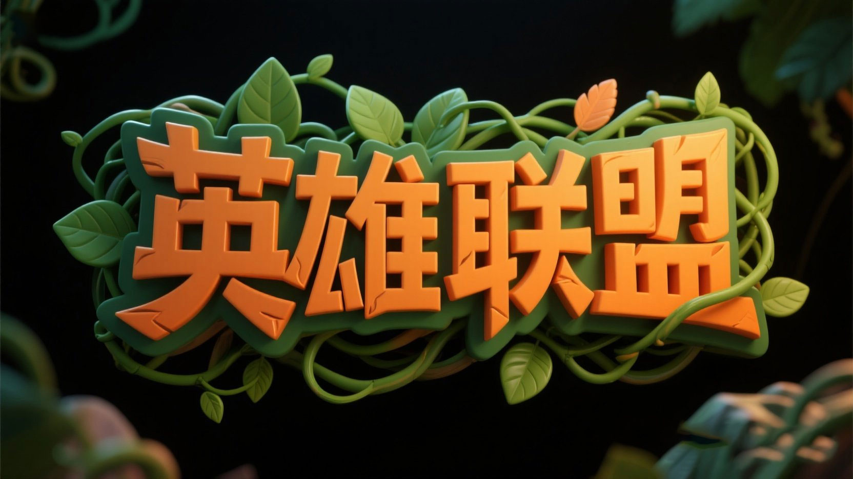 字体设计“英雄联盟”。文字颜色为橙色和...