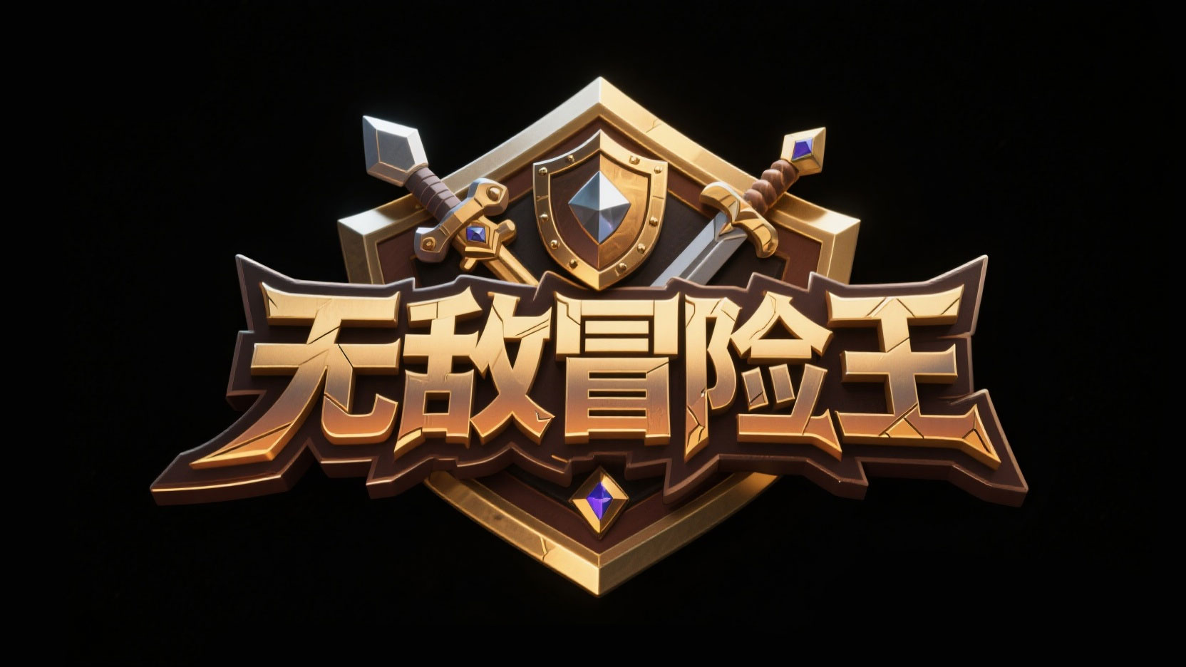 创作一个奇幻冒险金属徽章风艺术字“无敌冒险王”...